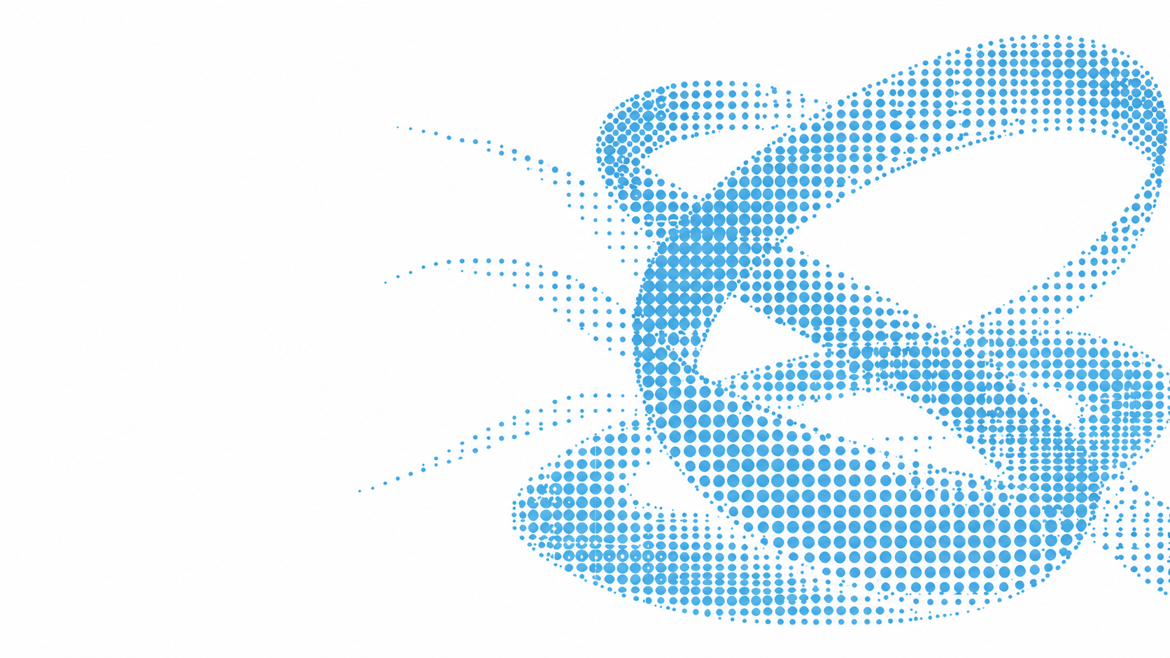 Sky-blue halftone ribbons, each formed from a flowing field of dots