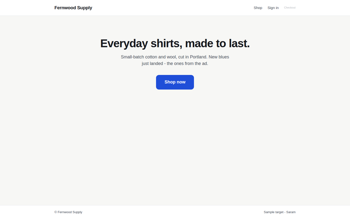 Repository screenshot fixture of the Fernwood Supply sample shop